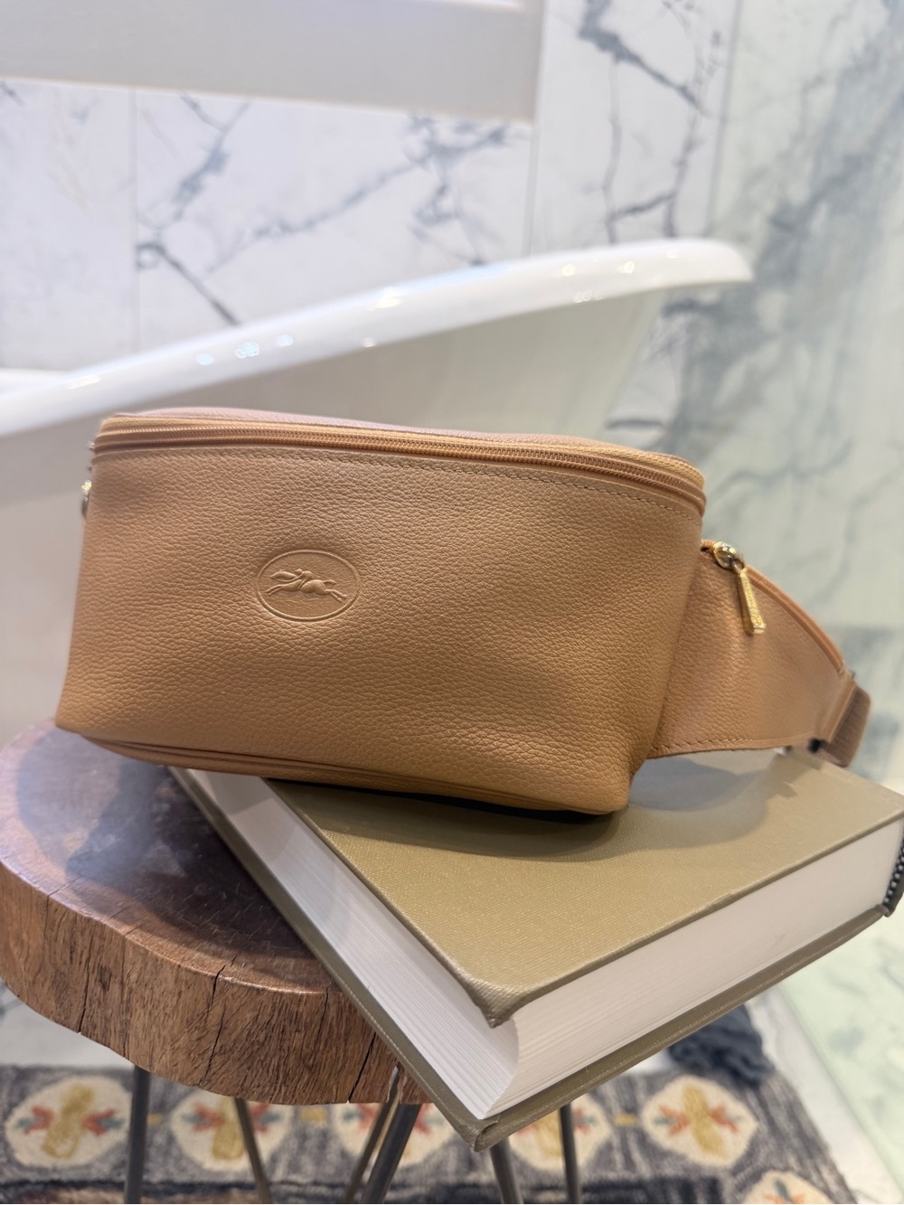 Vintage Longchamp Le Foulonné Tan Leather Belt Bag Fanny Pack Made in France